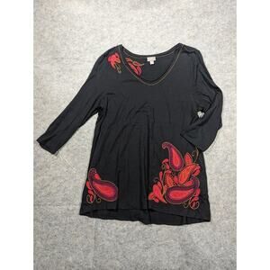 J. Jill Paisley Embroidered Tunic Top Size Large Boho Lagenlook Modest